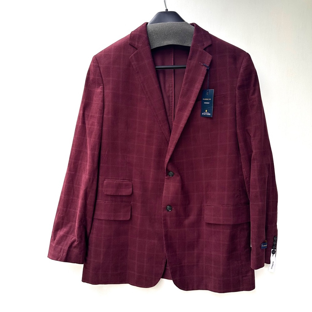 Stafford Burgundy Windowpane Sport Coat Blazer